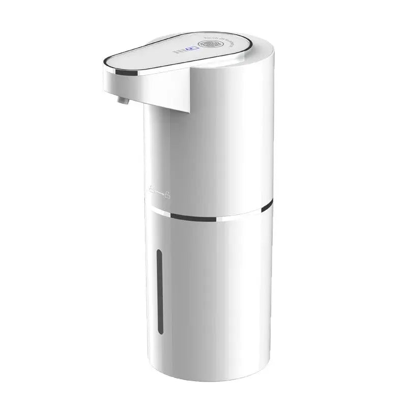 Automatic soap dispenser by Simples Market, white cylindrical wall-mounted unit with chrome accents