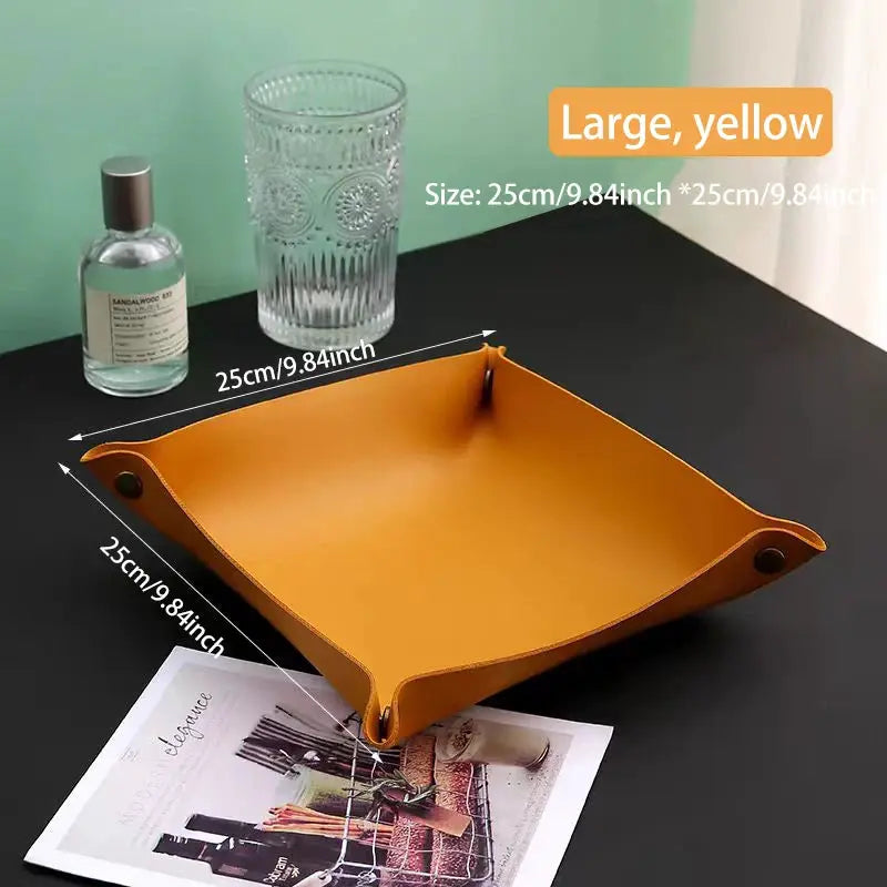 Leather Living Room Entry Key Storage Box and Cosmetics Sundries European Tray Desktop Organizer
