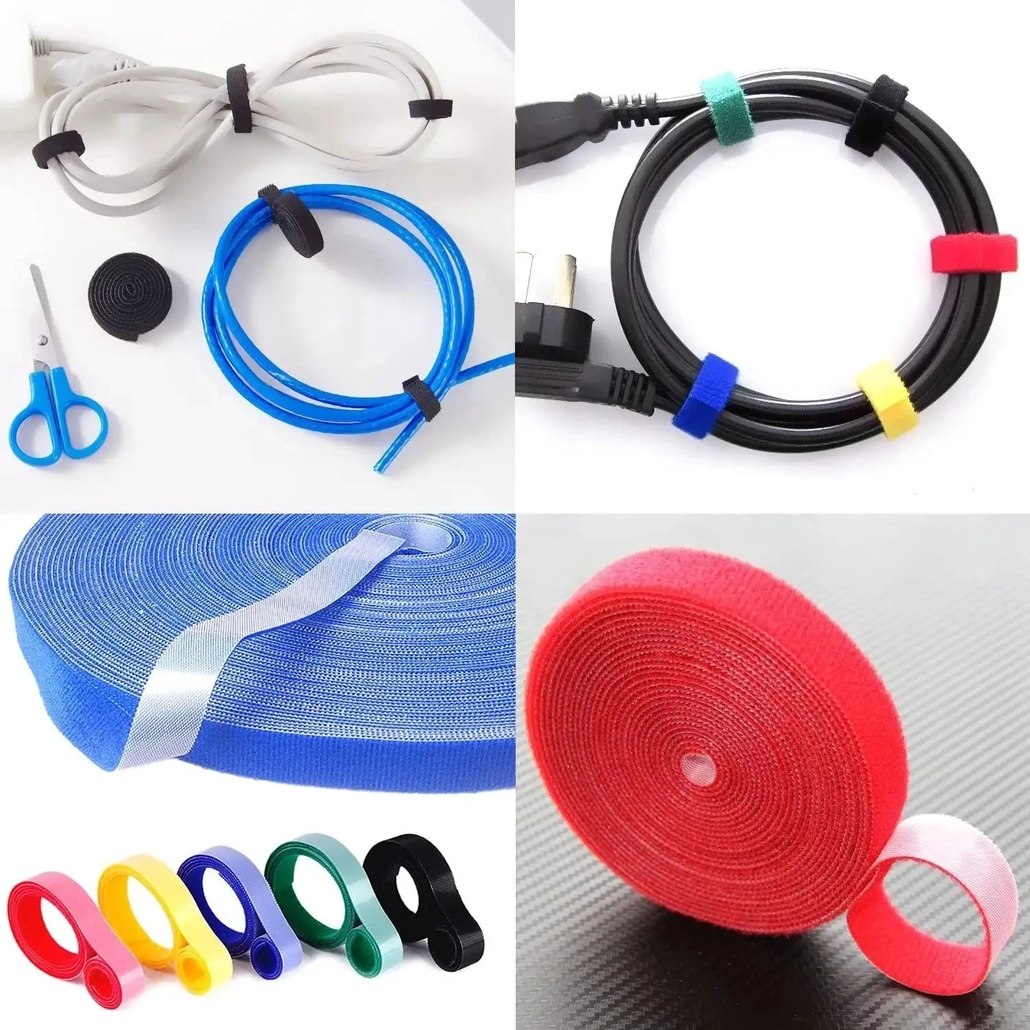 Cable organizer winders by Simples Market; Velcro cord ties in blue, black and assorted colors