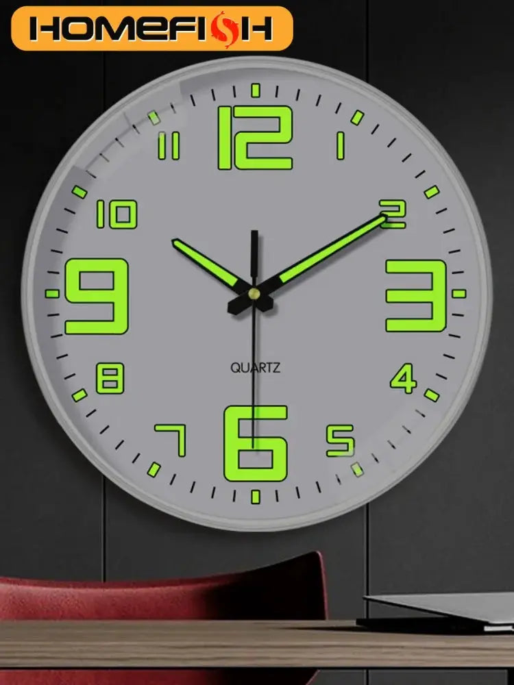 8 Inch Wall Clock by Homefish with luminous neon-green numerals and silent quartz movement