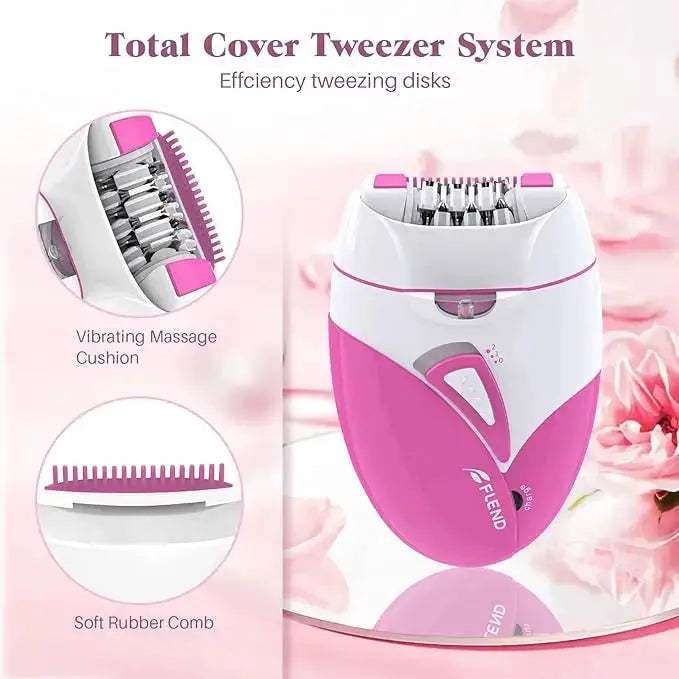 Kemei KM-189A pink and white body epilator with USB charging, vibrating cushion and soft rubber comb
