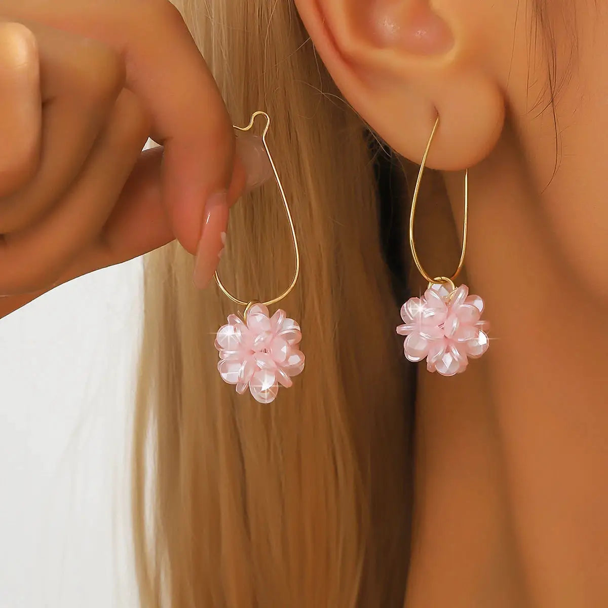 Two Piece Womens Fashion Trend DIY Pearl Petal Ball Drop Earrings Zinc Alloy Party Banquet Travel Holiday Gifts