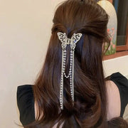 Butterfly Hair Clip With Long Tassel Elegant Imitation Pearl Rhinestone Hairpins For Women Jewelry