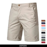 AIOPESON men's cotton solid shorts, beige with elastic waist, casual beach shorts in 10 colors