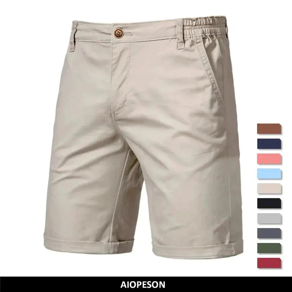 AIOPESON men's cotton solid shorts, beige with elastic waist, casual beach shorts in 10 colors