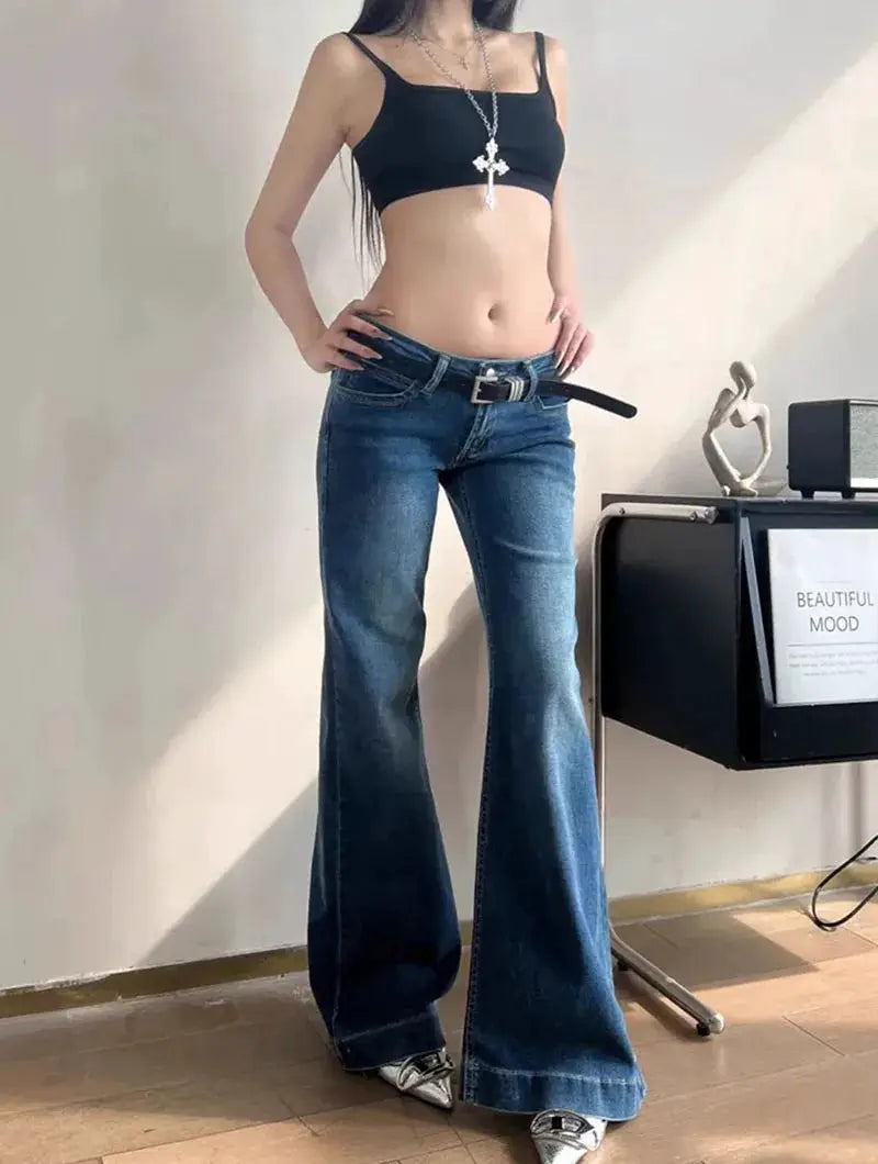 Lucyever Y2K Streetwear Low Waisted Jeans Women Wide Leg Denim Flares