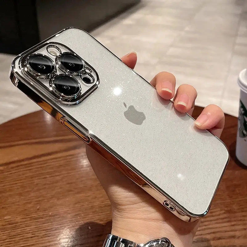 Luxury Glitter Transparent PC Case For iPhone 17 16 15 14 Pro Max 13 11 12 Bling Clear Shockproof Slim Cover