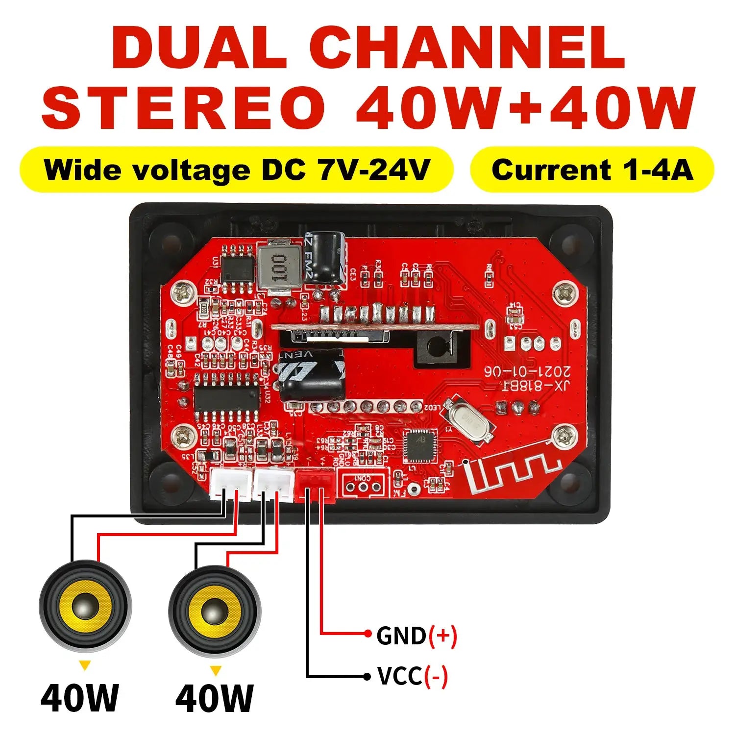 Bluetooth 5.0 MP3 Decoder Board 2x40W Amplifier 12V DIY Car Stereo Module FM Radio USB TF Card Mic