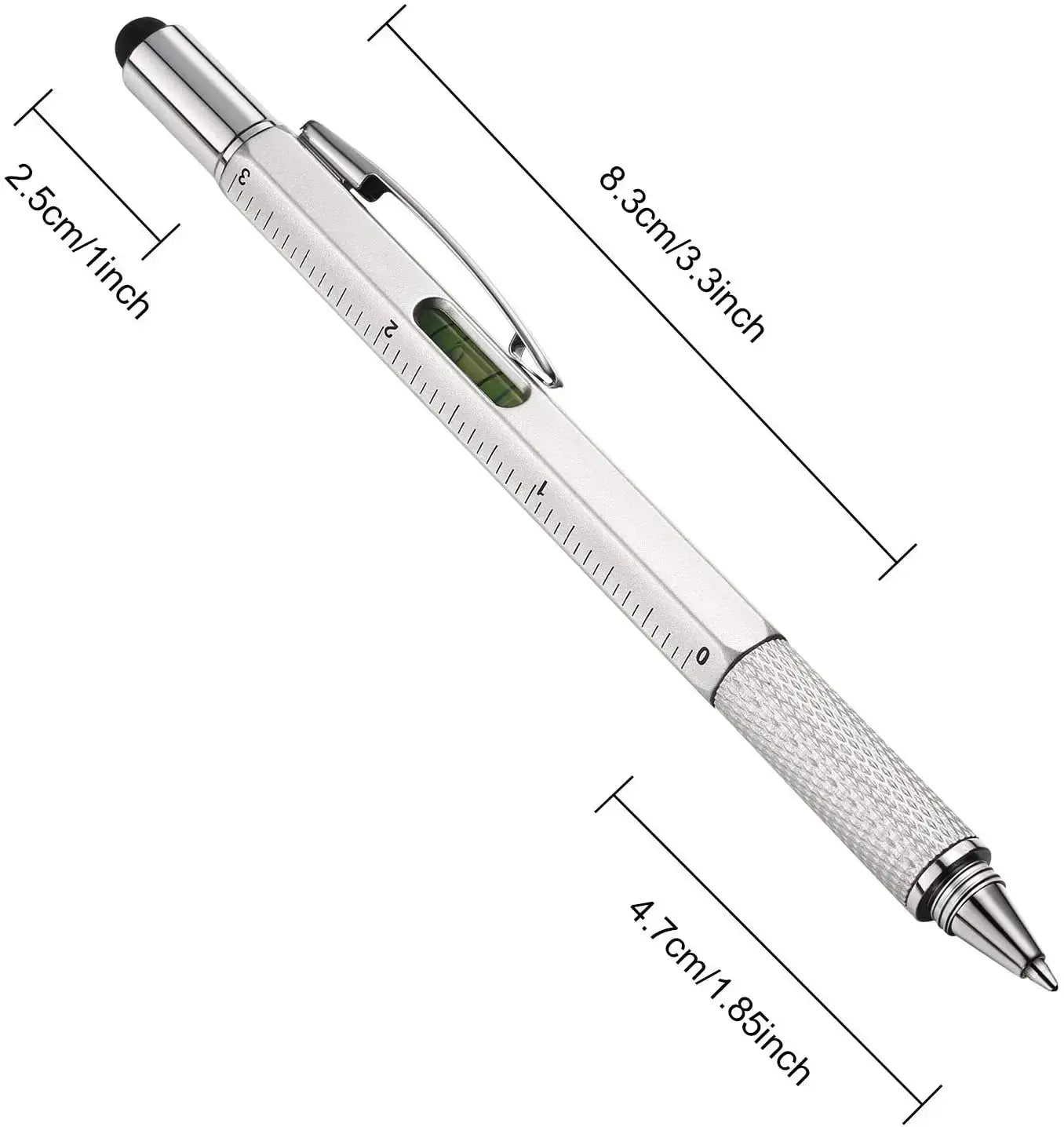 Simples Market 7 in1 multifunction metal pen with ruler, spirit level, screwdriver and touch-screen stylus