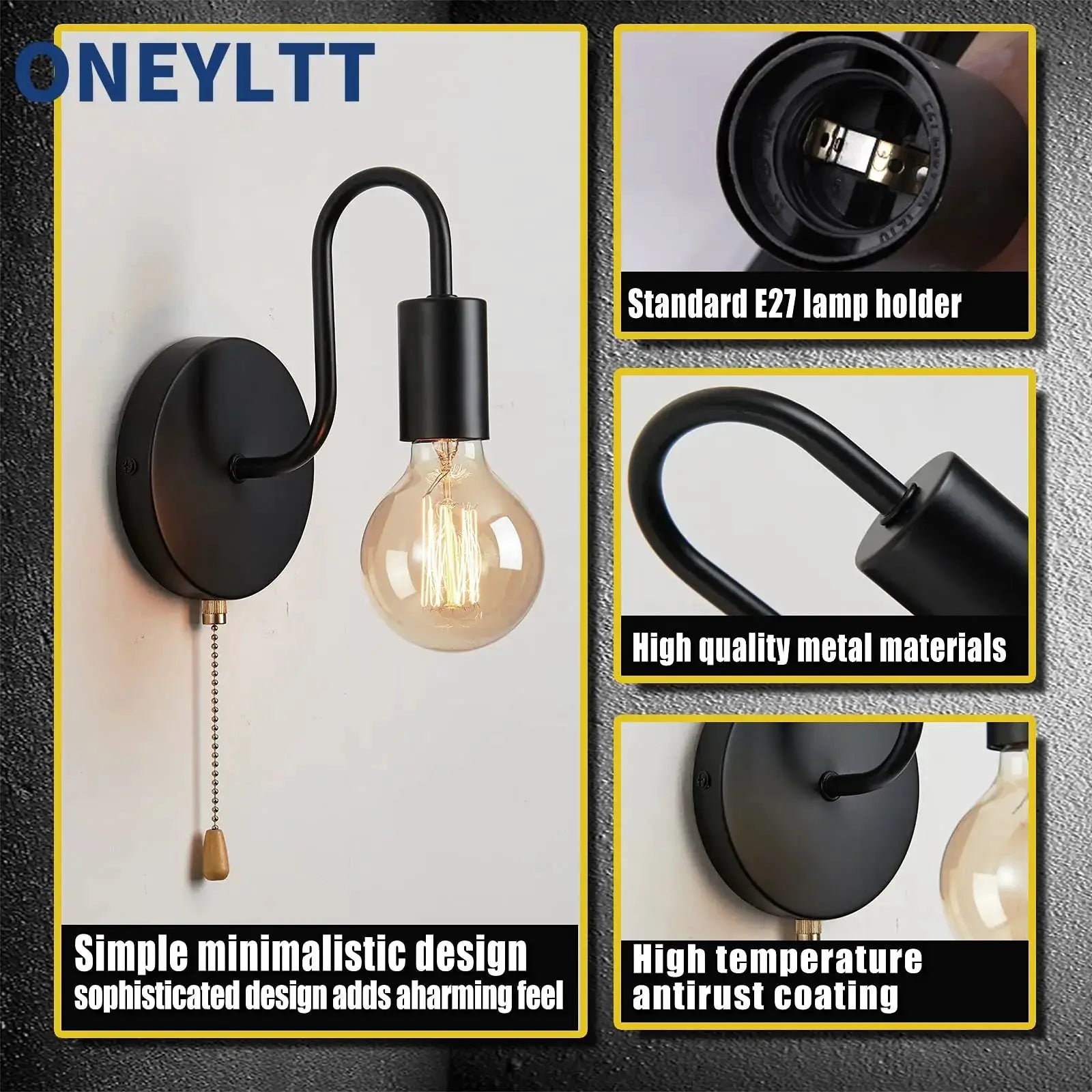 Nordic industrial wall lamp, black iron with E27 socket, Simples Market wall sconce for indoor use