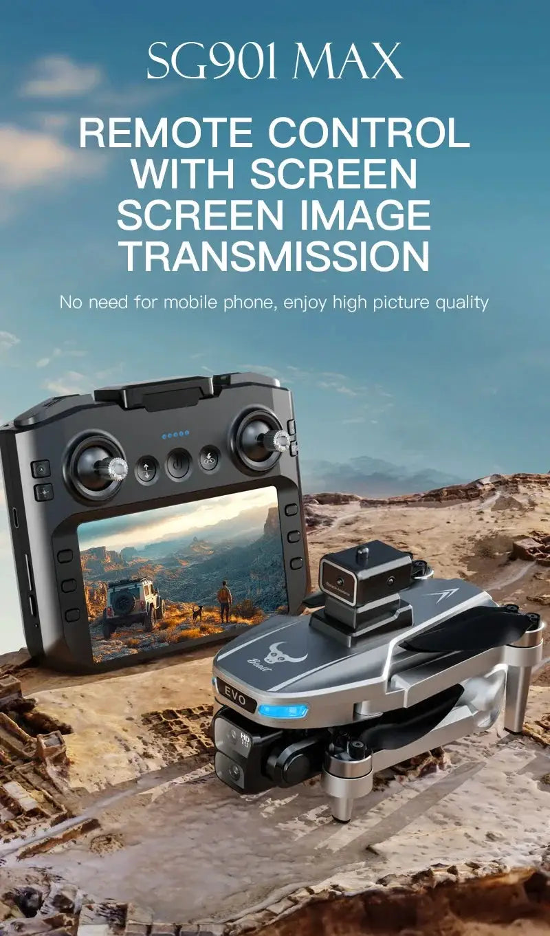 SG901 MAX GPS drone with built-in screen remote control on rocky desert terrain