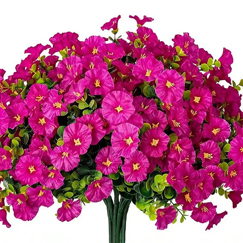 Four Bundles Artificial Morning Glory Flowers And Eucalyptus Plants UV Resistant Outdoor Garden Decoration Patio