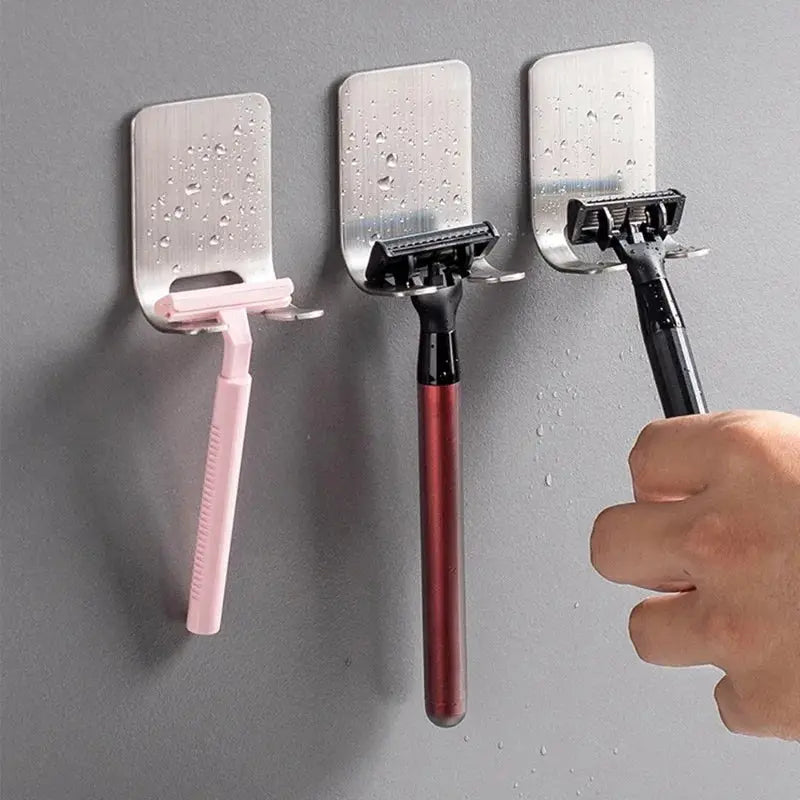 Apex Razor Holder Set Stainless Steel Shaving Stand With Rustproof Adhesive Hooks Supports Up To 11 Lbs