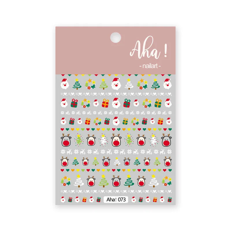 Winter Christmas nail sticker sheet by Aha! nailart with snowmen, reindeer, trees and gifts, self-adhesive