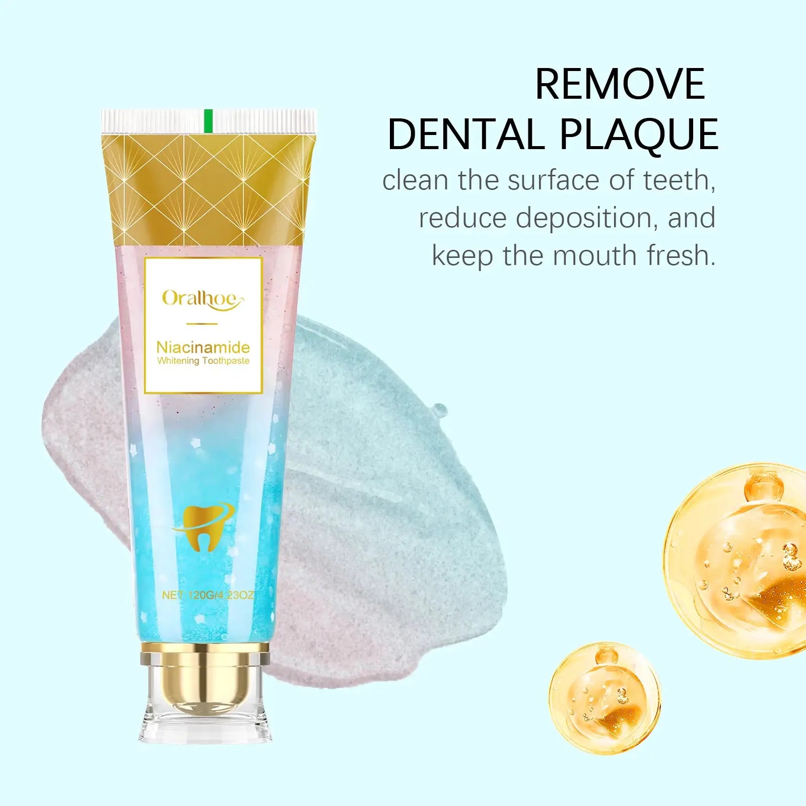 Niacinamide Whitening Toothpaste tube by Simples Market with pink-to-blue gradient and gold cap