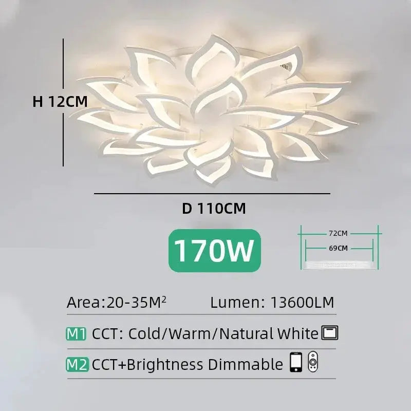 Flower-design LED ceiling light fixture in white finish, dimmable 170W with 13600LM by Simples Market