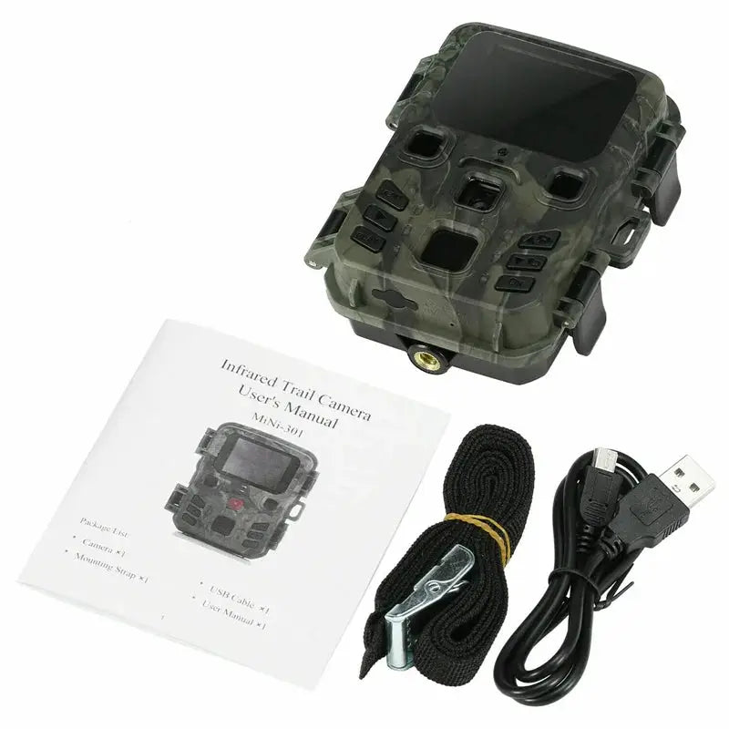 Suntekcam 20MP wireless hunting trail camera in camouflage by Simples Market with USB cable and manual