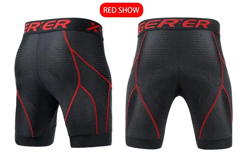 X-TIGER men's cycling shorts, black with red seams, 5D padded, anti-slip leg grips, Simples Market