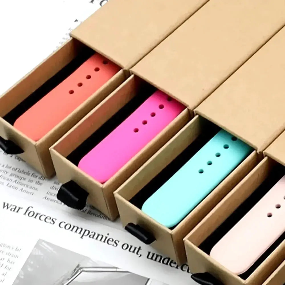 4-pack silicone Apple Watch bands in orange, pink, teal and blush; fits 38–49mm Apple Watch models (Simples Market)
