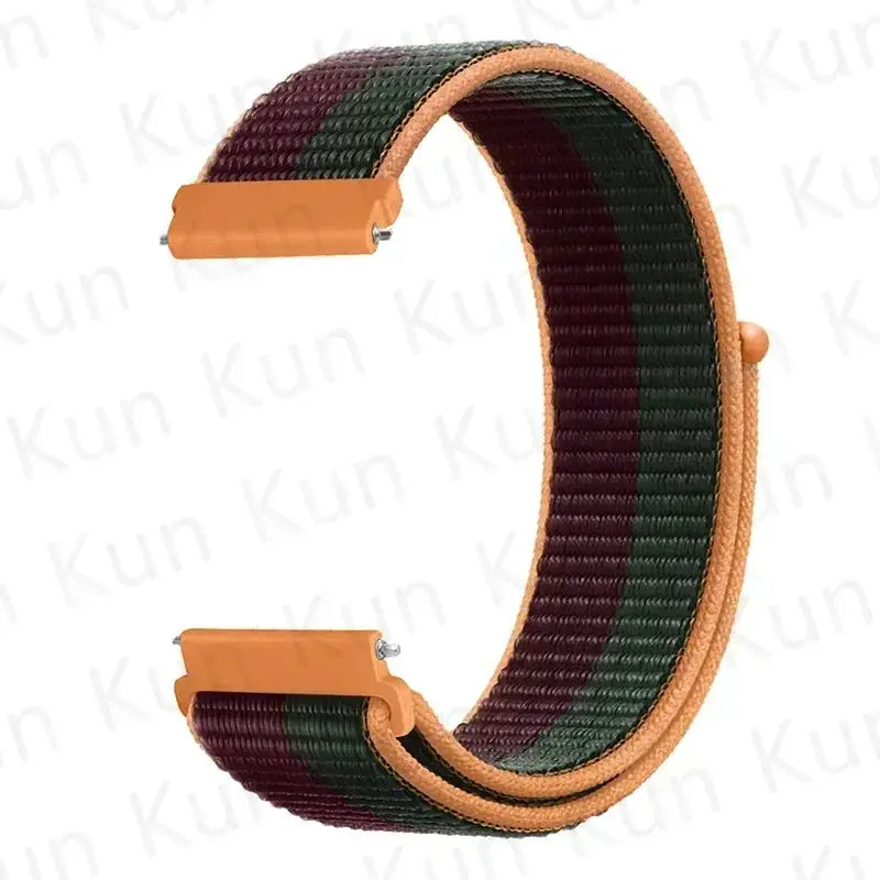 Nylon loop strap for Redmi Watch 5 Active/Lite and Xiaomi Watch S4, 20–22mm, orange hardware, burgundy/green