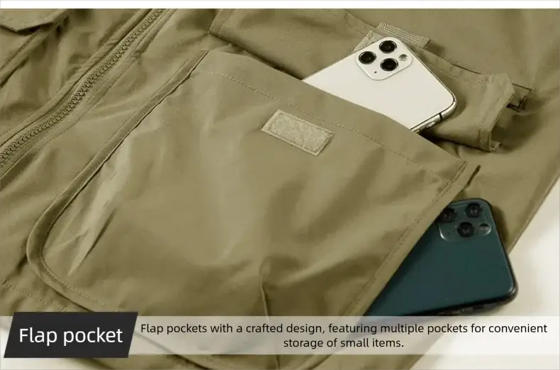 Men's tan Simples Market outdoor vest with multiple flap pockets and zip front