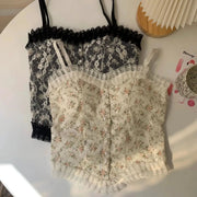 Womens Camisole Summer Lace Floral Ruffle Tank Top Built In Chest Pad No Steel Ring For Layering