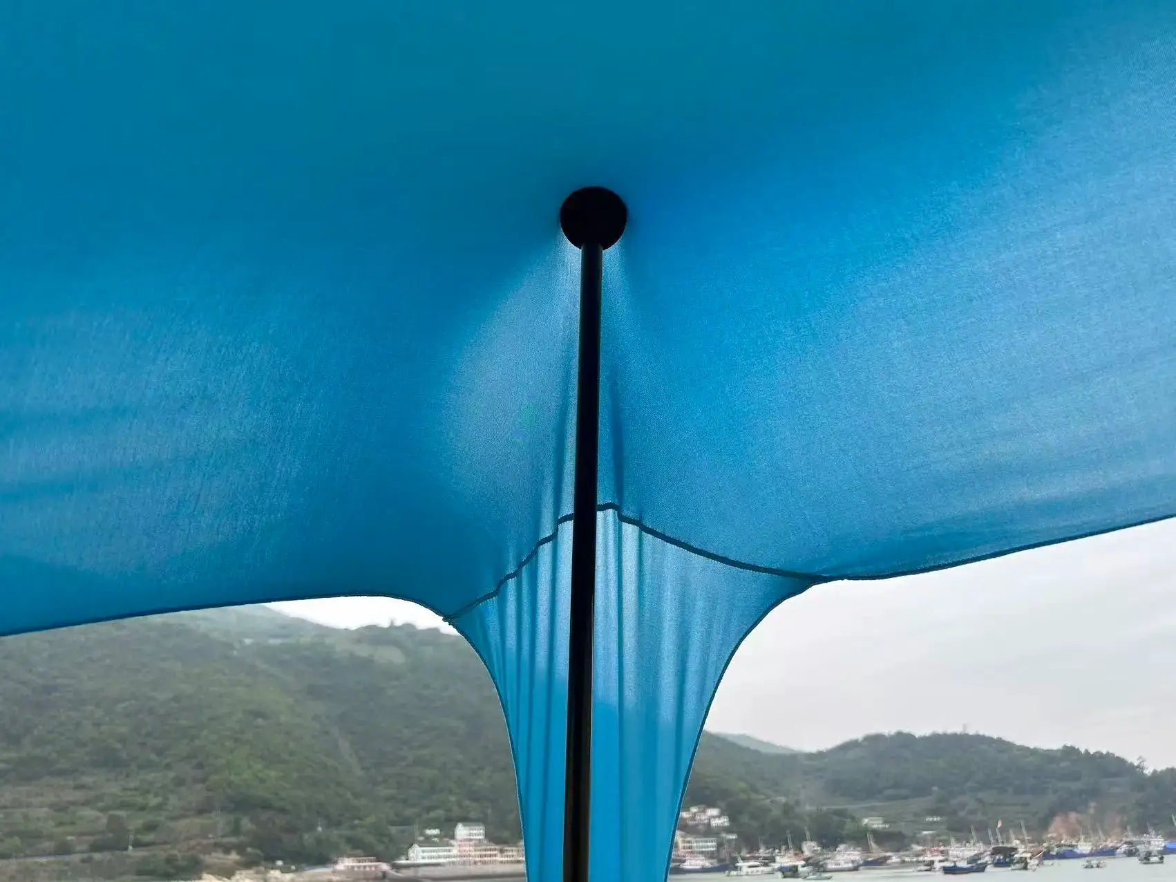 Blue windproof pop-up camping canopy for beach and camping