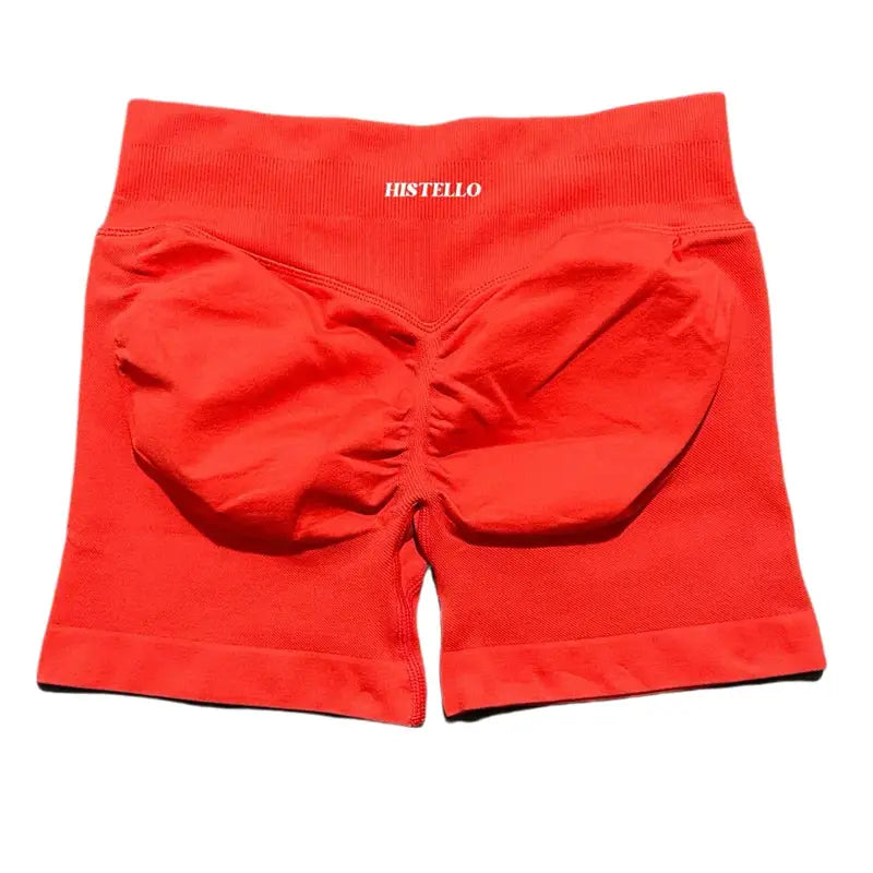 HISTELLO red sports shorts with low waist and scrunch back, breathable elastic fabric