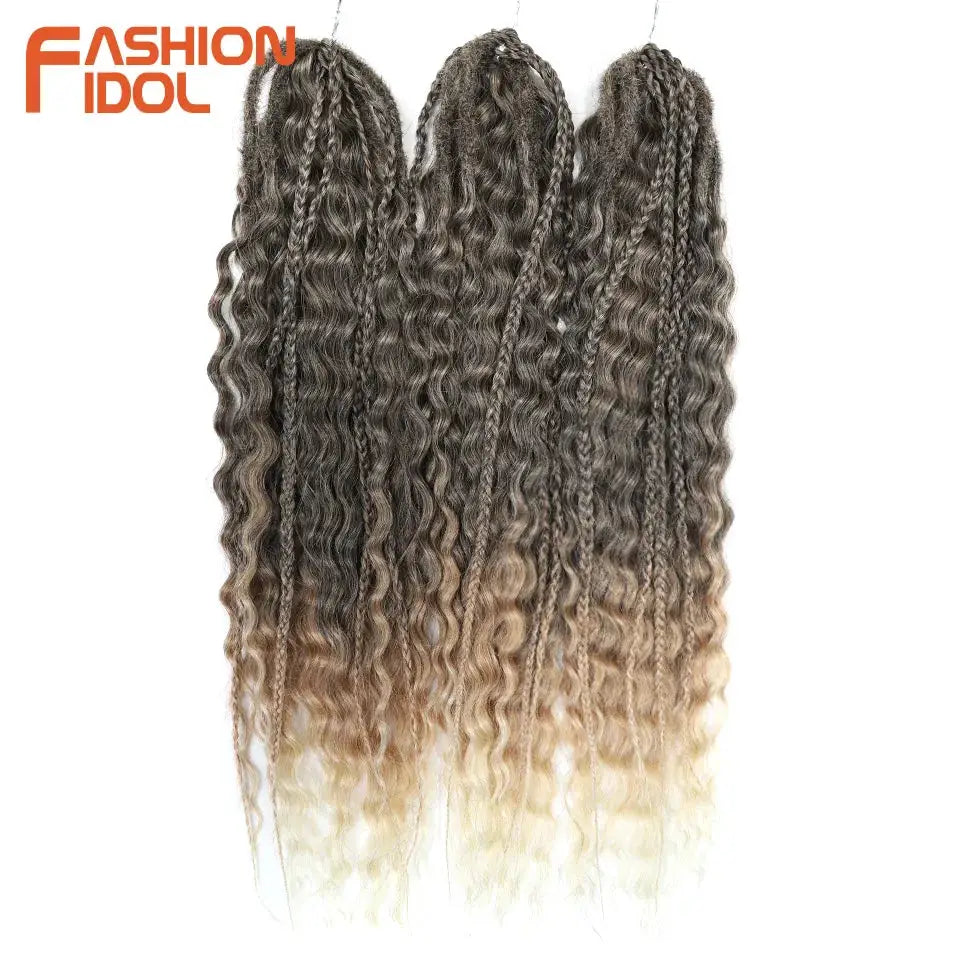 Ariel Hair synthetic twist crochet curls, 24in water-wave ombre blonde to brown, Fashion Idol extensions, 5 bundles
