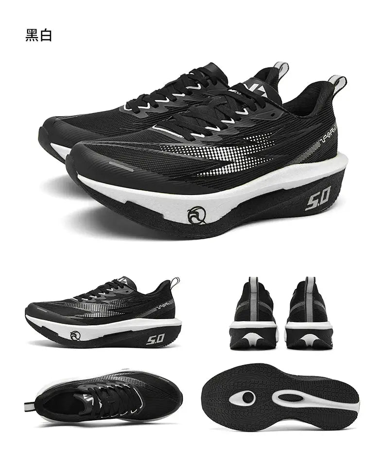 Men's black running shoes with breathable mesh uppers and air-cushioned sole