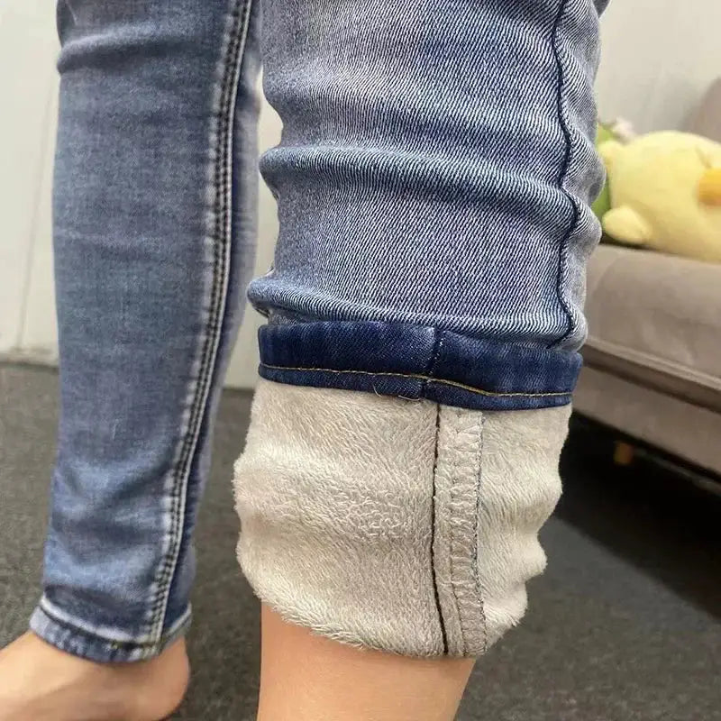 Women Thermal Skinny Jeans With Plush Lining Warm Winter Denim Pants