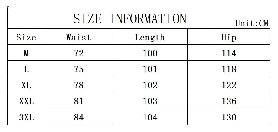 Simples Market men's casual denim jeans size chart (CM): waist, length, hip measurements for M–3XL sizes