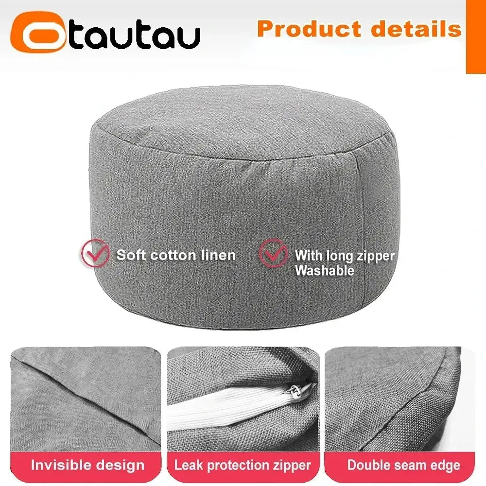 OTAUTAU linen bean bag chair with filling by Simples Market; grey cotton-linen fabric with a long zipper