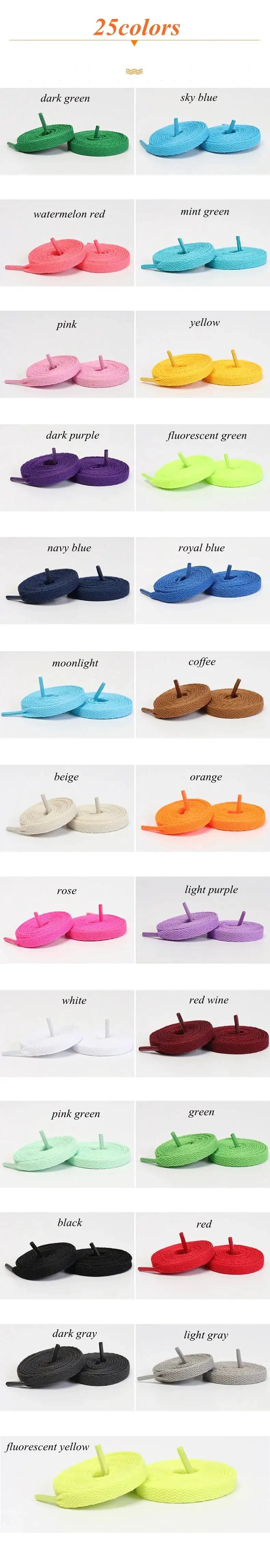 Flat shoelaces by Simples Market; 25-color assortment for unisex casual shoes