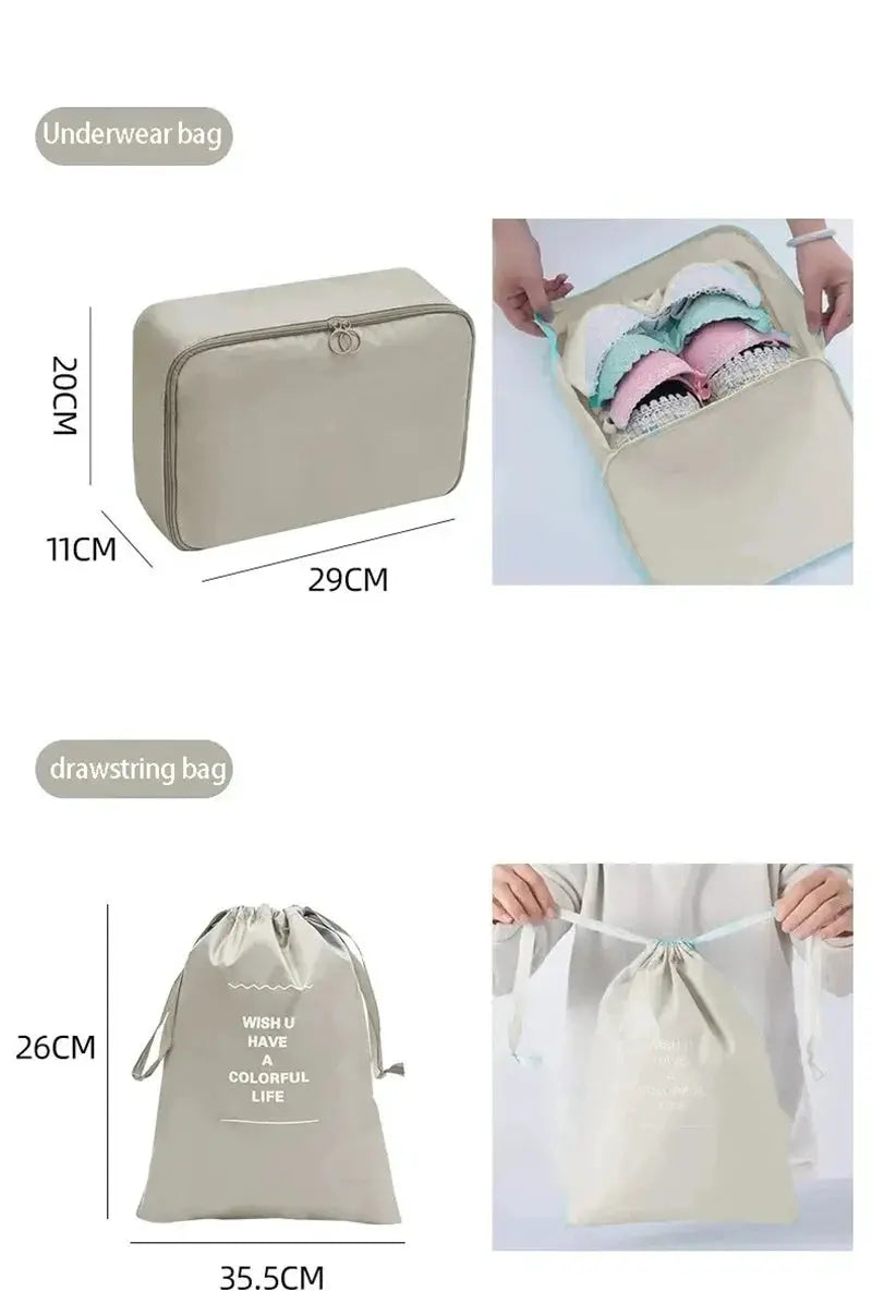 7 To 10 Piece Travel Organizer Set Packing Cubes And Oxford Storage Bags For Luggage Clothes Shoes Wardrobe
