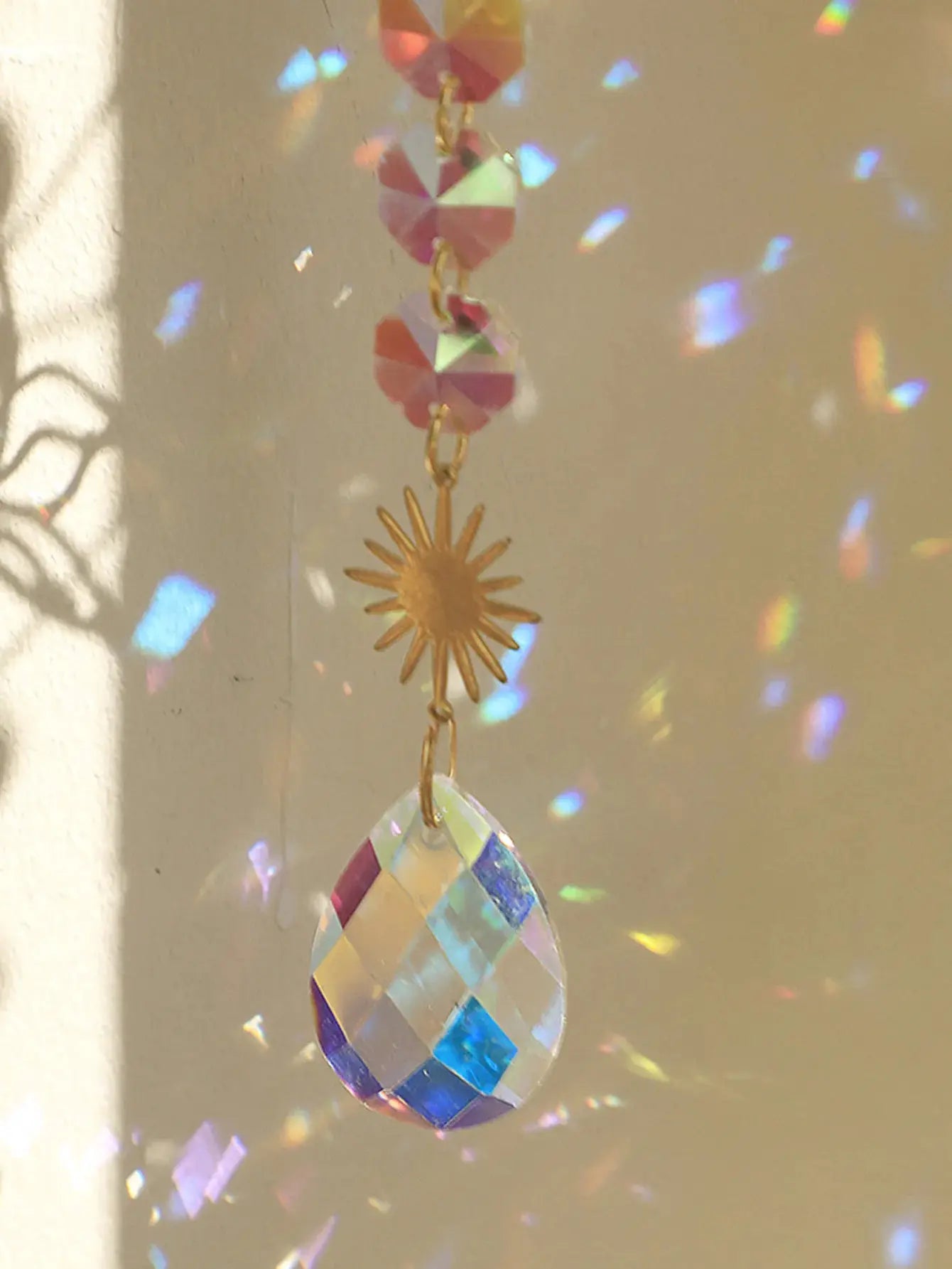 Golden Lotus AB Colorful Water Drop Suncatcher Pendant Crystal Decoration for Garden