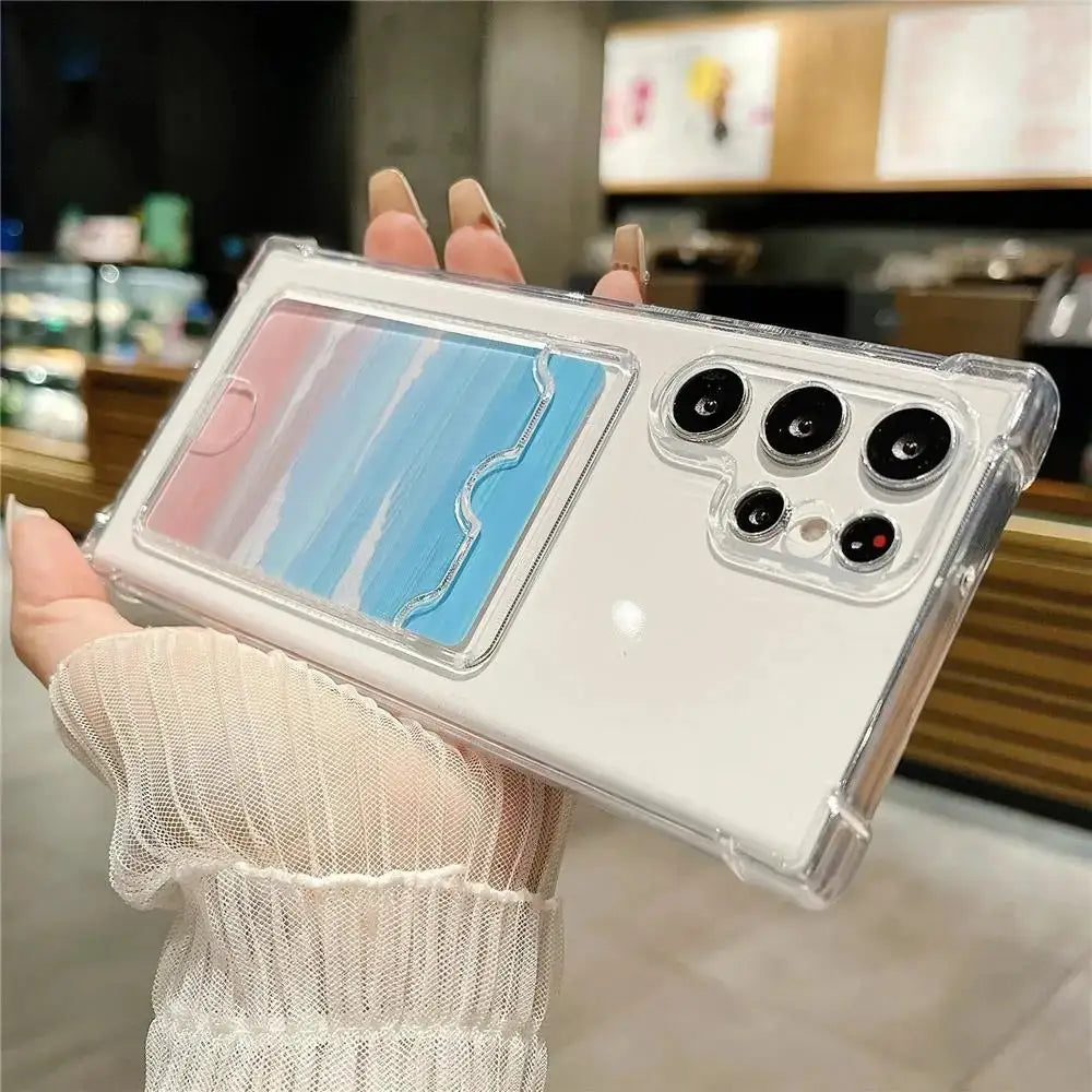 NovaGuard Clear Shockproof TPU Wallet Case For Samsung Galaxy S24 S23 S22 S21 Ultra Note Series Card Holder Slim Transparent