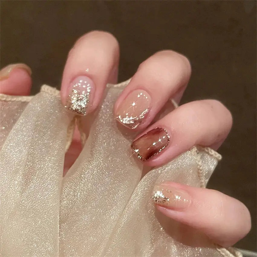 GlamNails Ultra Thin Press On Nails Full Set 24 Pieces Round Head Coffin Shape Durable Flawless Manicure