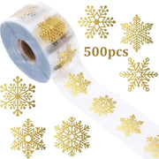 500 Pieces Golden Snowflake Christmas Stickers Roll Transparent Self Adhesive For Gift Wrapping Scrapbooking