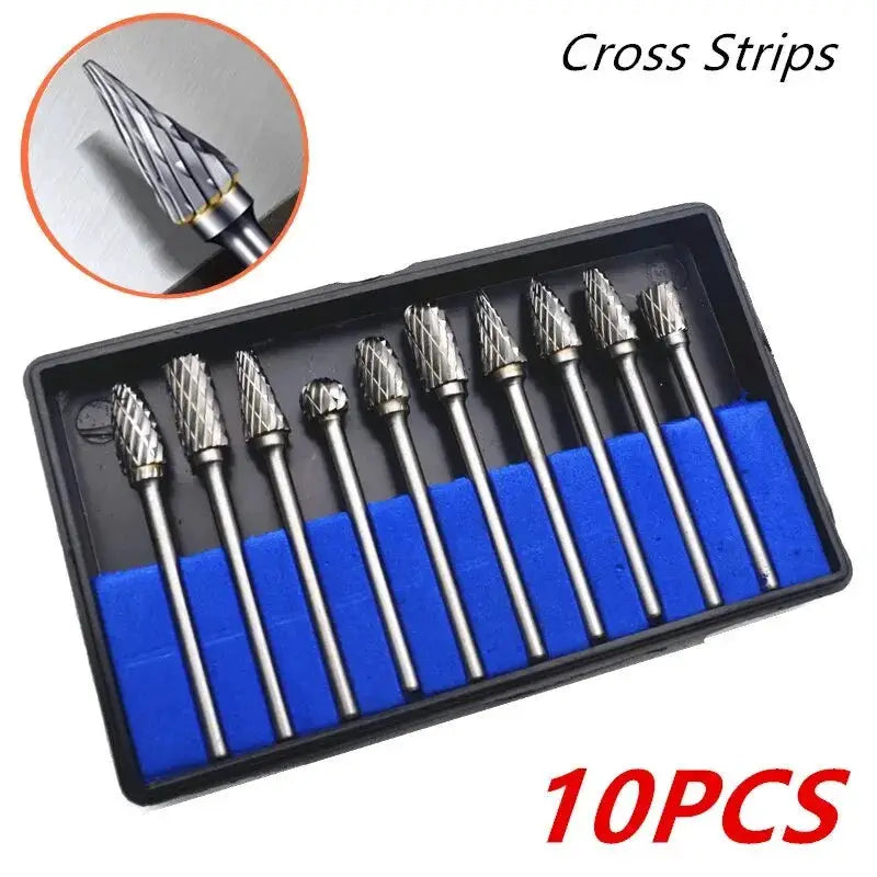 Ten Piece Carbide Burr Set for Dremel and Die Grinder One Eighth Inch Shank Wood Metal Carving Rasp Bits