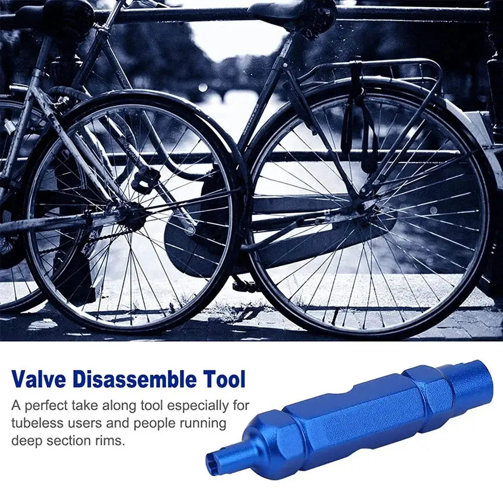 Valve Core Remover Tool, blue metal wrench for Presta and Schrader valves used on bikes, cars and motorcycles