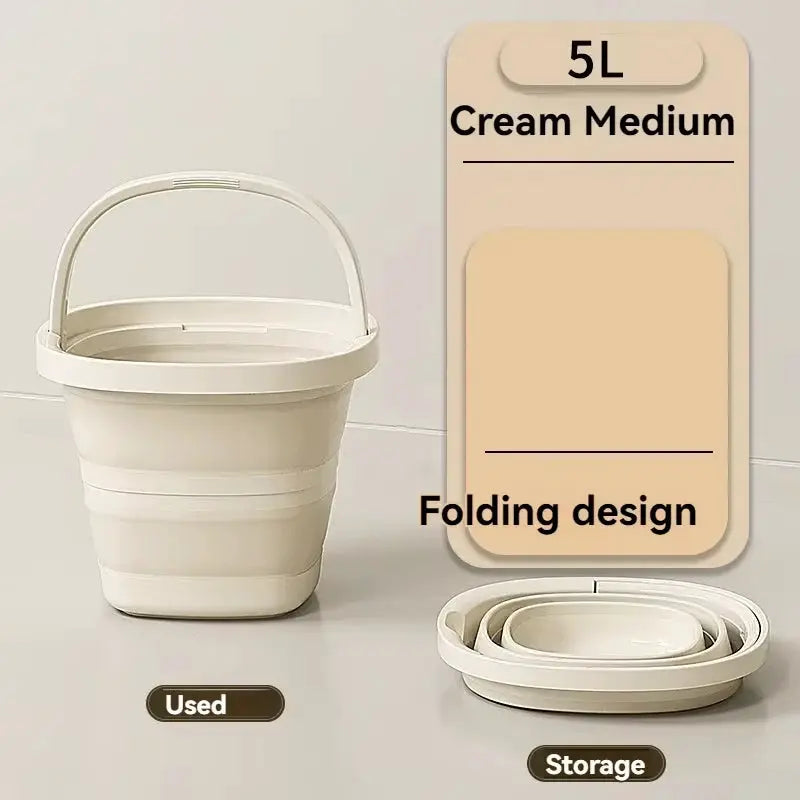 Simples Market 5L cream foldable water bucket with handle, portable folding design for home, dorm or outdoor use
