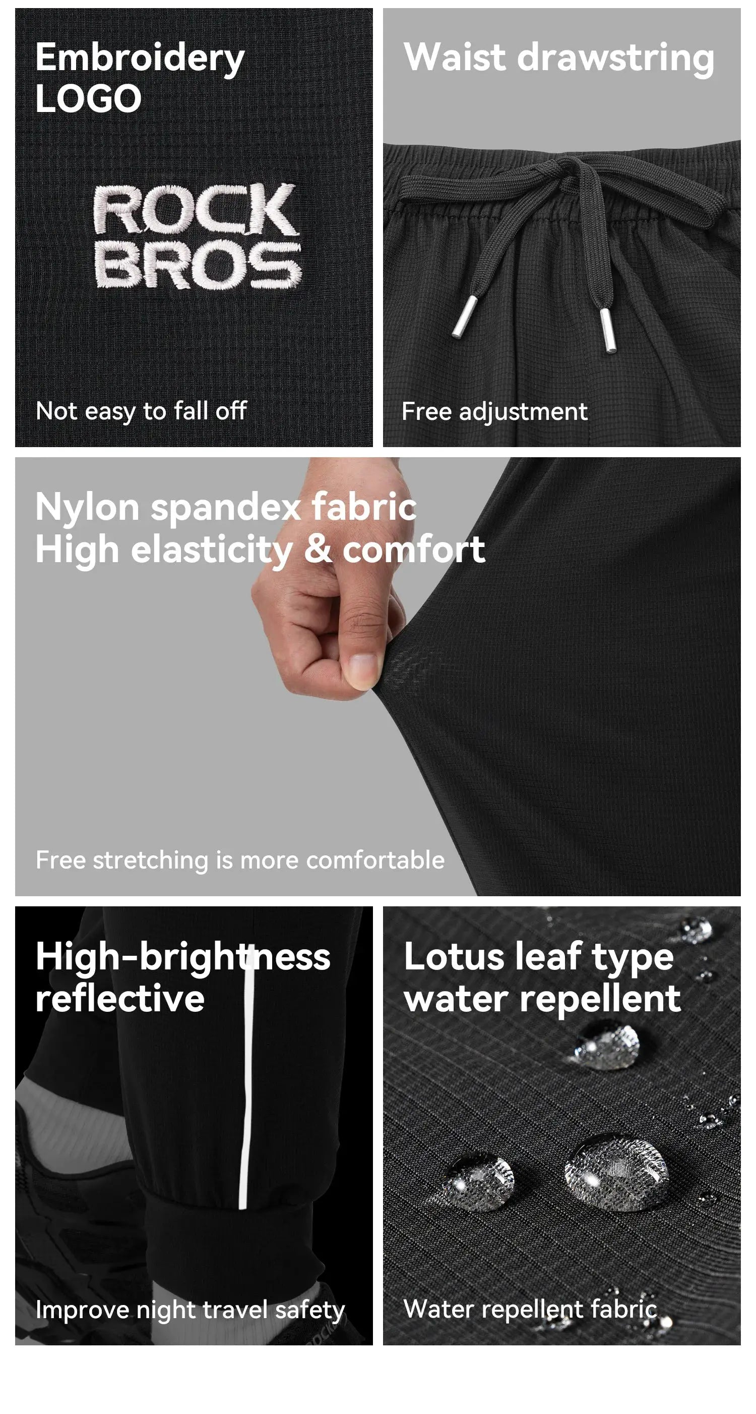 ROCKBROS summer sport long pants, nylon-spandex fabric, breathable with drawstring waist and water-repellent finish