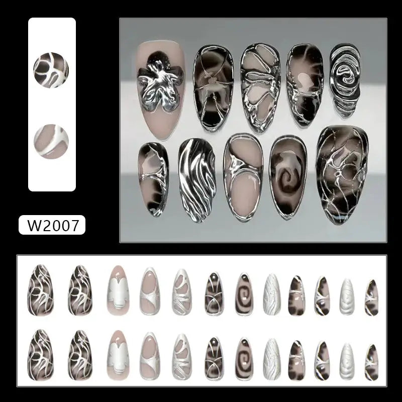 Spicy Girl Flower Print Press On Nails 24Pcs Wine Red Blush Almond Wearable Reusable False Nail Tips For Summer