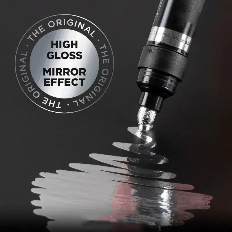 Chrome paint marker by Simples Market with silver mirror ink, 2mm tip for metal, wood, plastic, stone