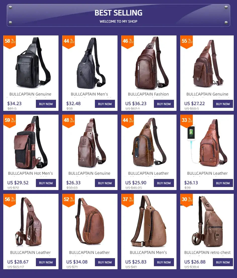 12-pack BULLCAPTAIN genuine leather chest bags by Simples Market; casual retro crossbody anti-theft 7.9-inch phone bags.