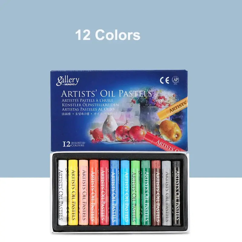 MUNGYO Artist Oil Pastels 12-color set in metal tin, washable non-toxic sticks
