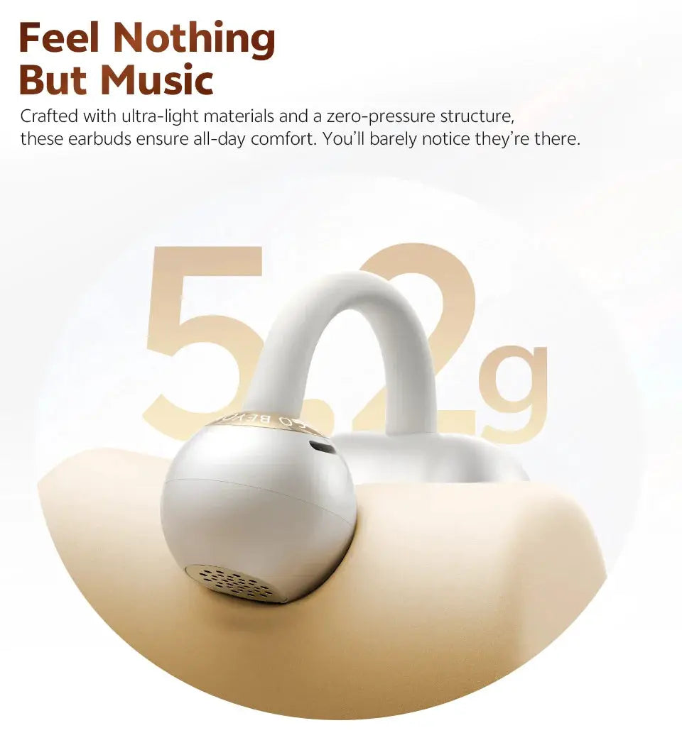 QCY Crossky C50 open-ear wireless earbuds, white with clip-on comfort earhook