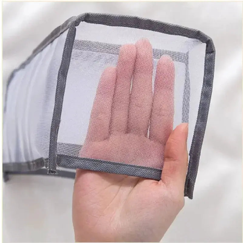 11-compartment collapsible underwear storage mesh bag with gray nylon trim