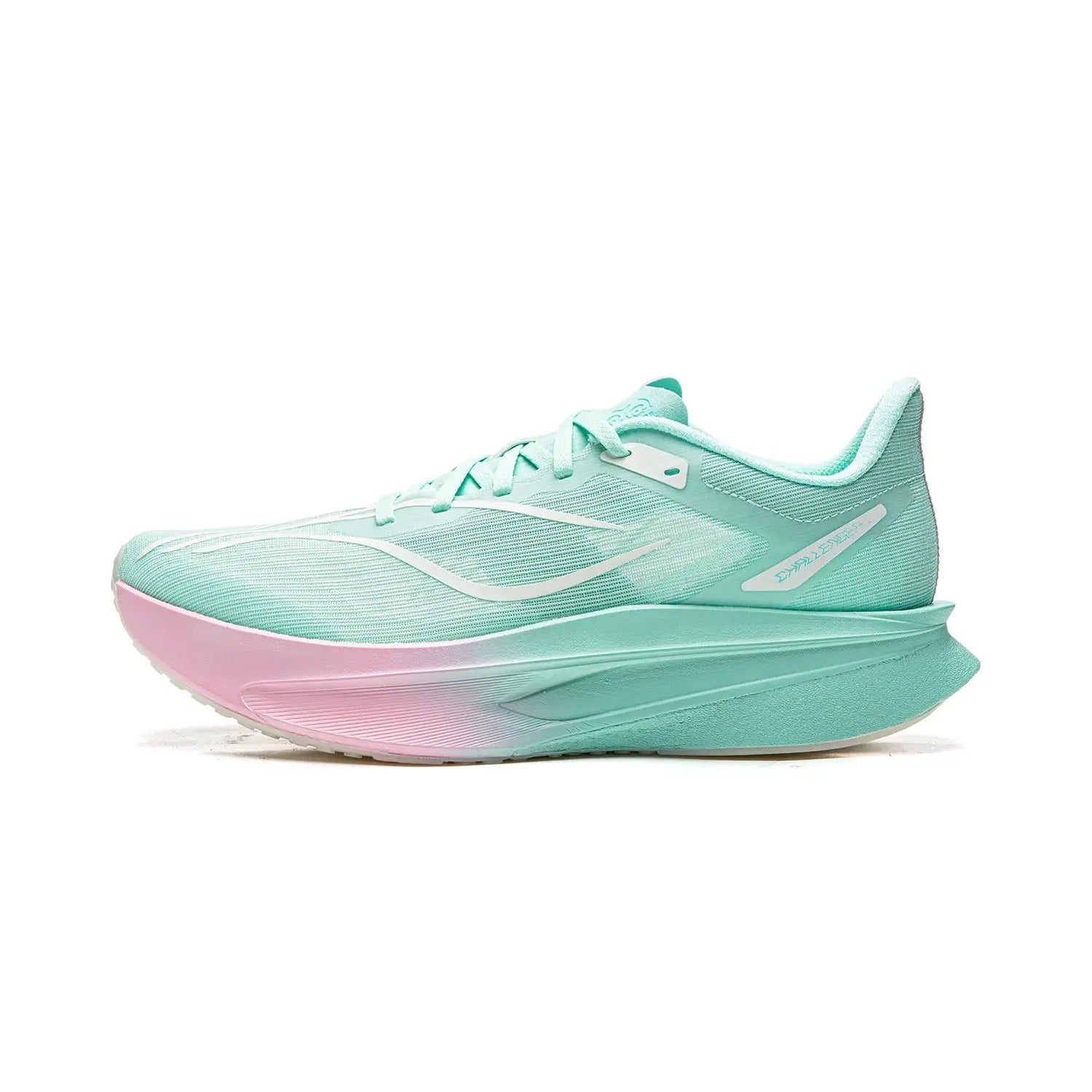 Li-Ning FEIDIAN 6 Challenger racing running shoe, mint teal upper with pink midsole, lightweight reflective design